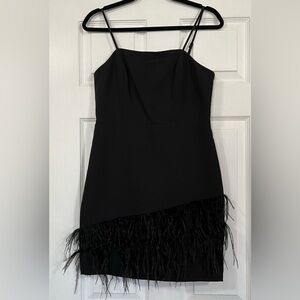 NWT Sam Edelman Women's Mini Black Dress Feather Sheath Adj Straps - Lined $158